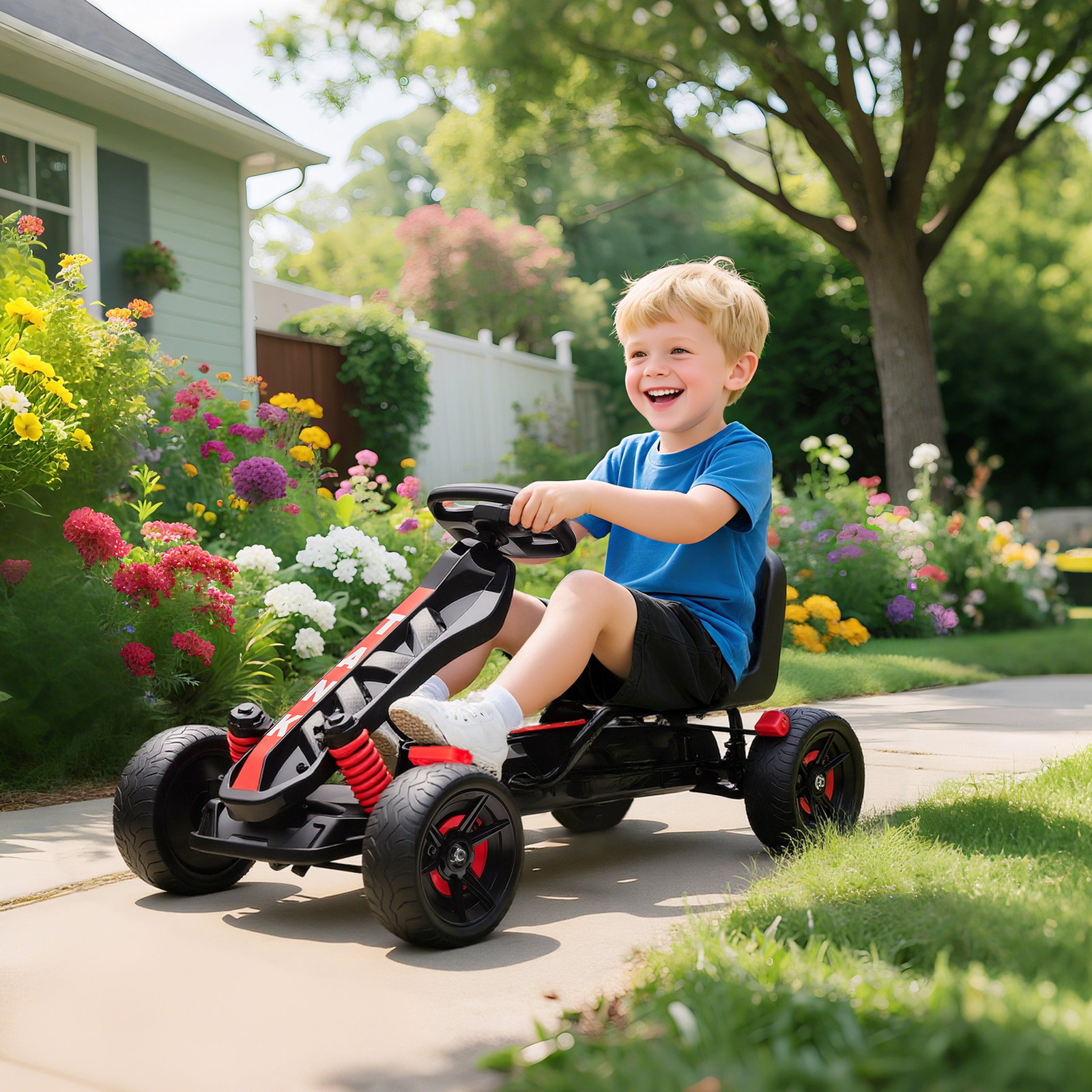 Kart a pedais para crianças com embraiagem automática travão e rodas antiderrapantes em eva 100x59x60,5 cm vermelho