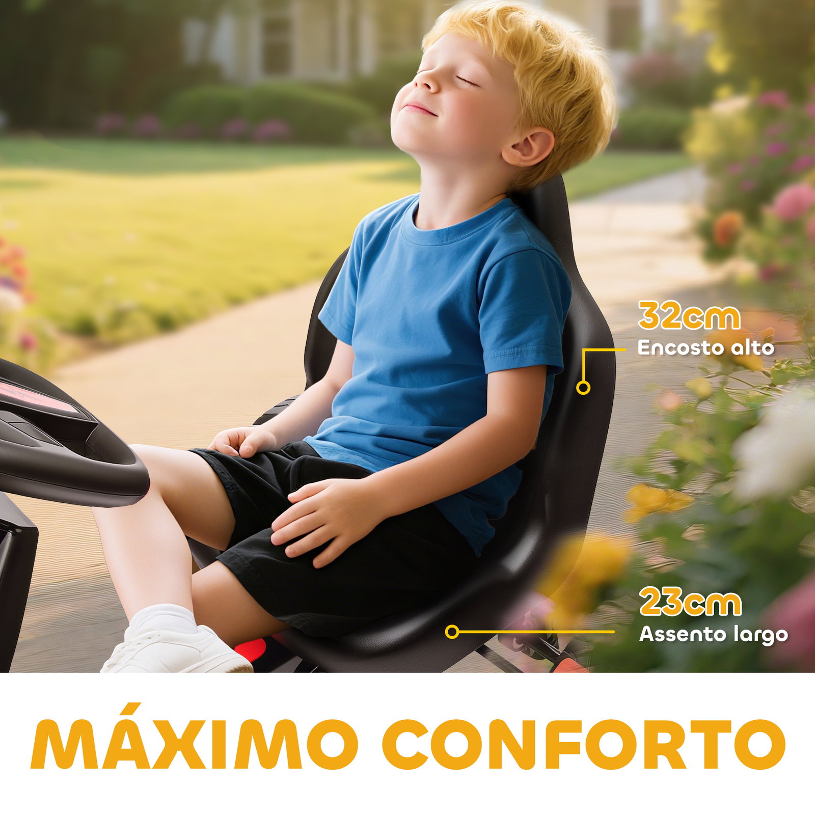 Kart a pedais para crianças com embraiagem automática travão e rodas antiderrapantes em eva 100x59x60,5 cm vermelho