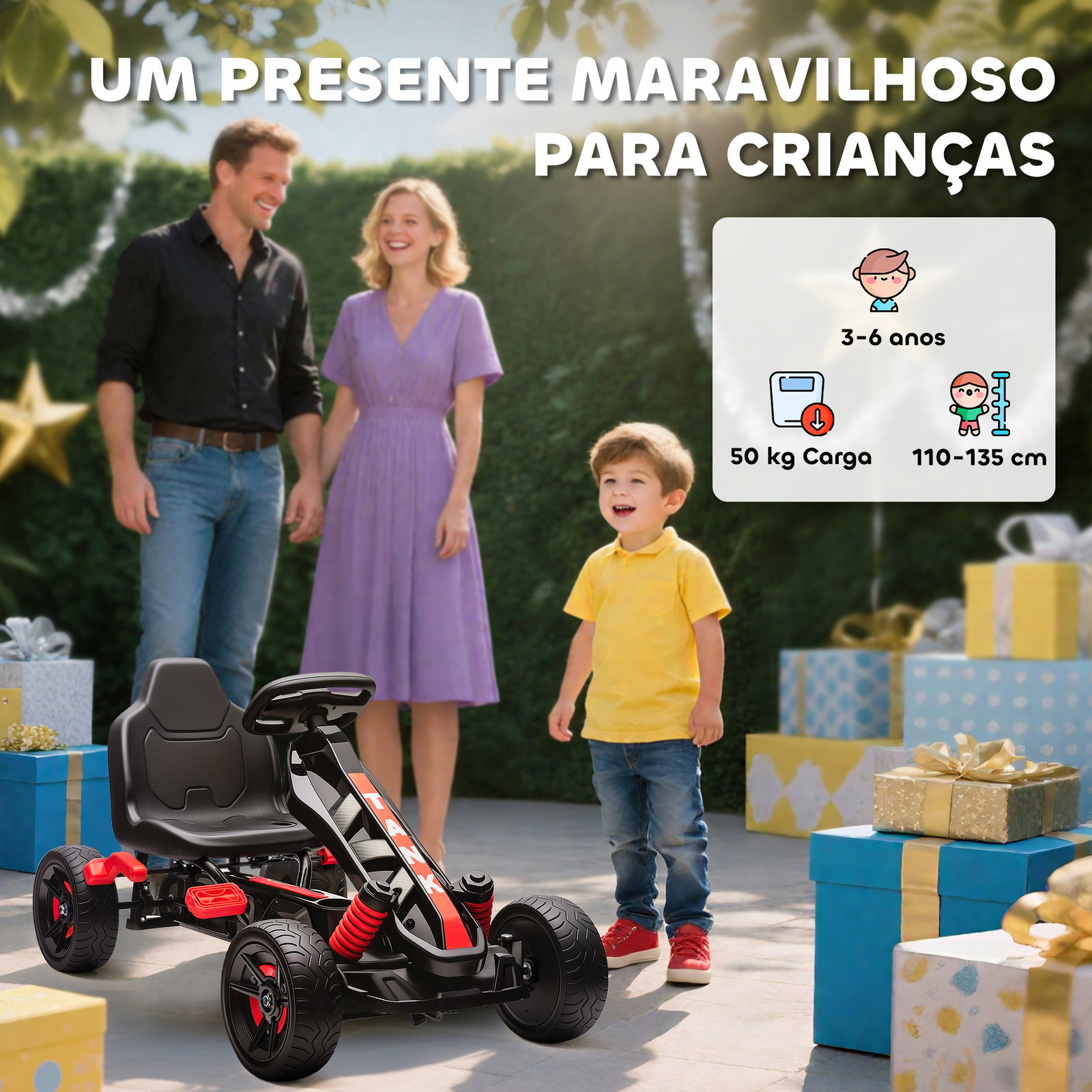 Kart a pedais para crianças com embraiagem automática travão e rodas antiderrapantes em eva 100x59x60,5 cm vermelho