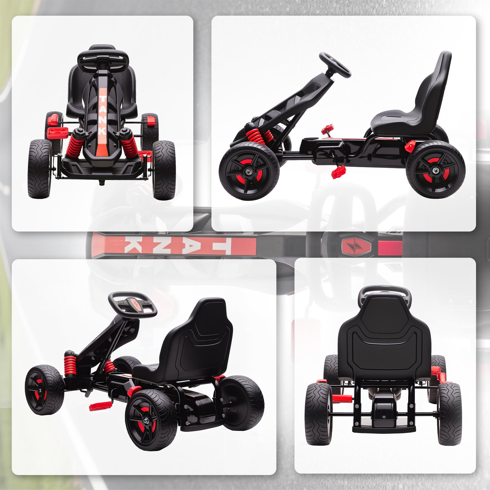 Kart a pedais para crianças com embraiagem automática travão e rodas antiderrapantes em eva 100x59x60,5 cm vermelho