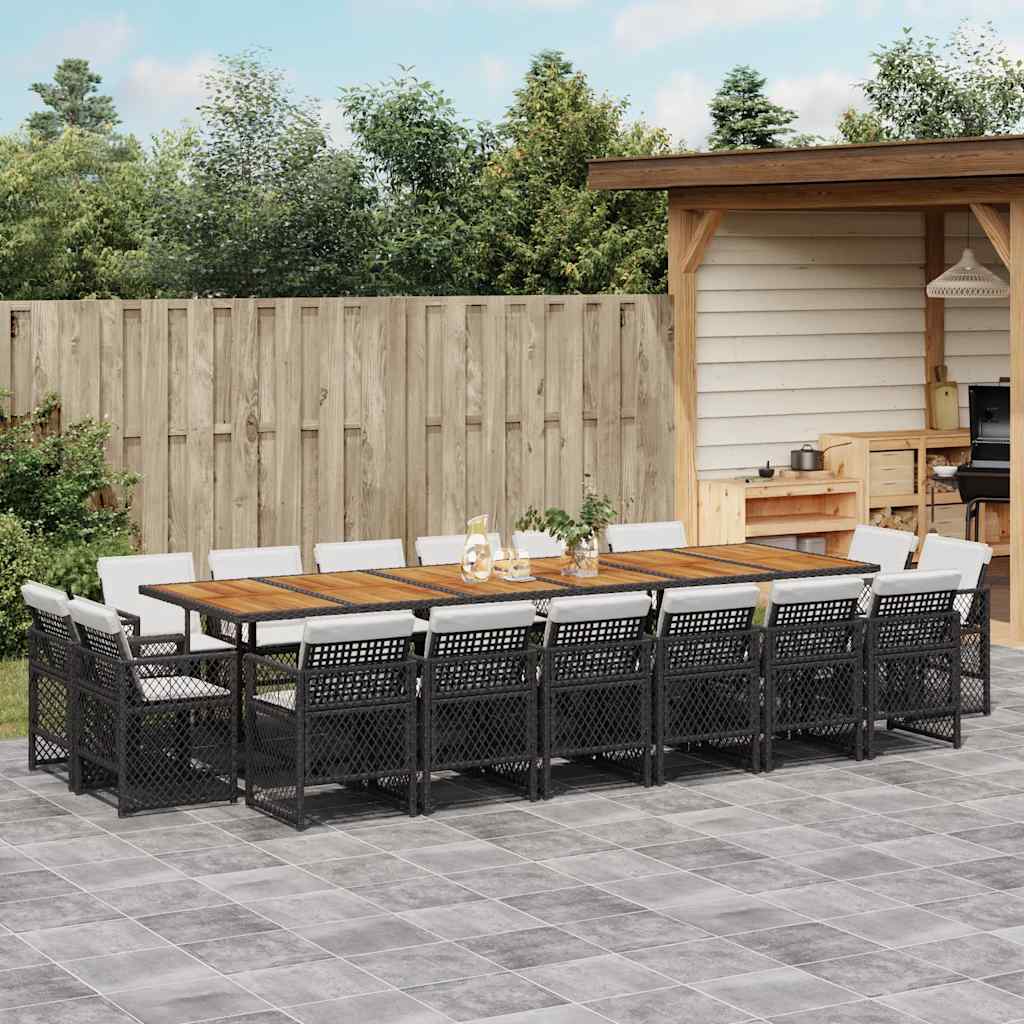 17 Pcs conjunto de jantar p/ jardim c/ almofadões vime PE preto