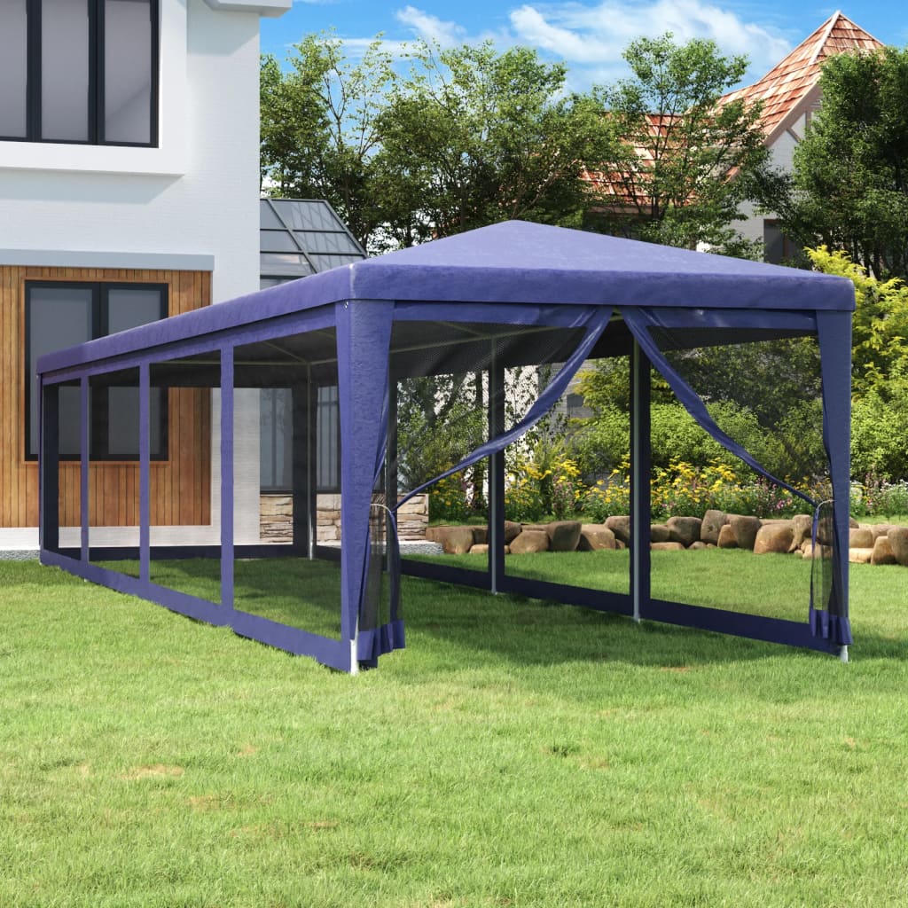 Tenda p/ festas c/ 10 paredes laterais em rede 3x12 m pead azul