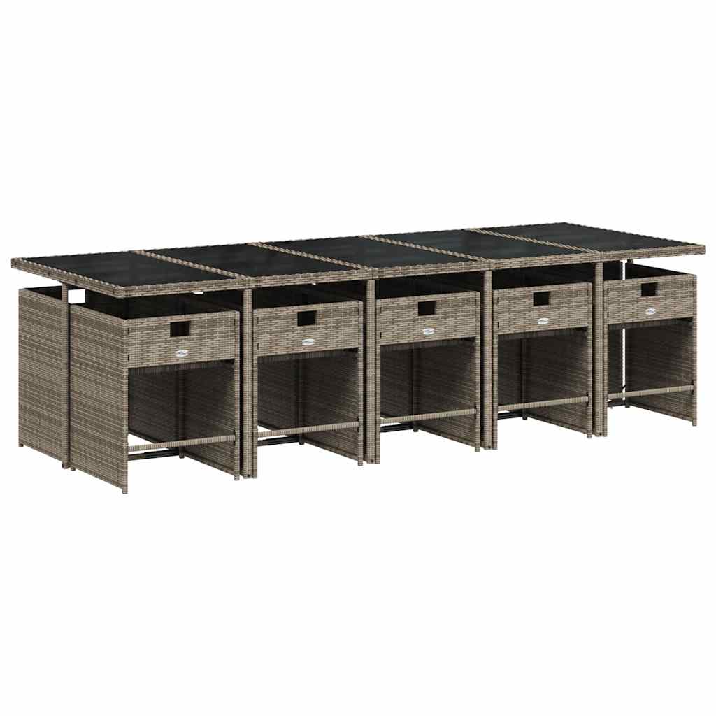 11 Pcs conjunto jantar p/ jardim c/ almofadões vime PE cinzento