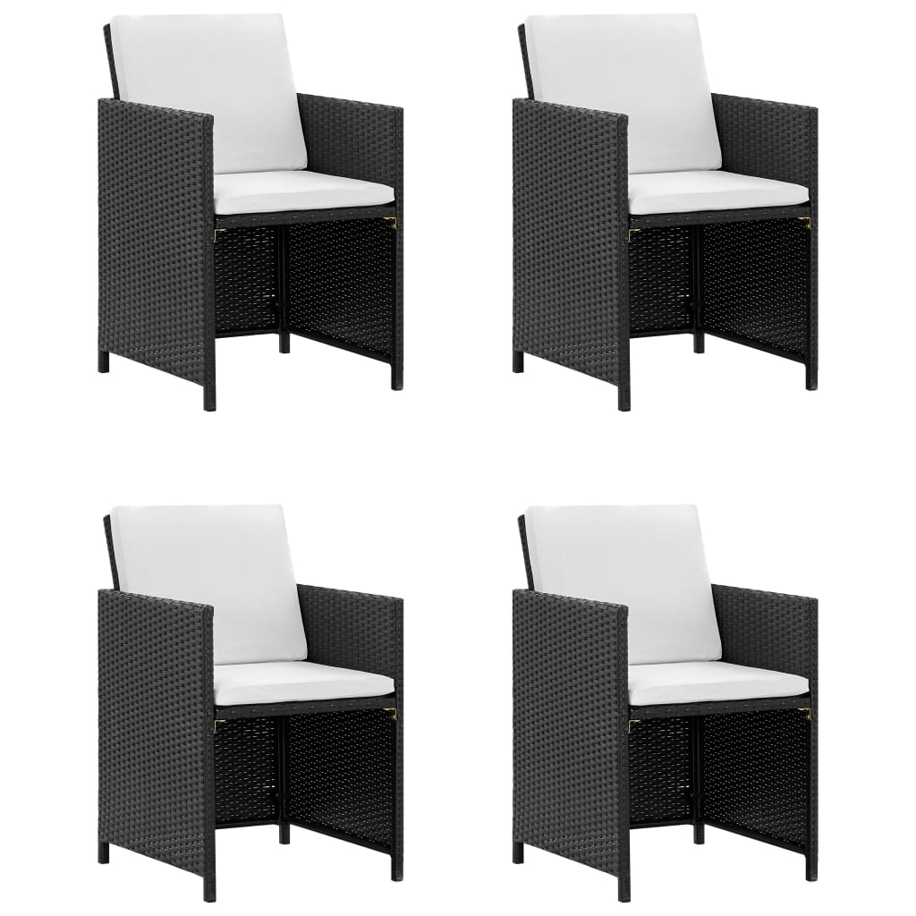 9 Pcs conjunto jantar exterior com almofadões vime PE preto