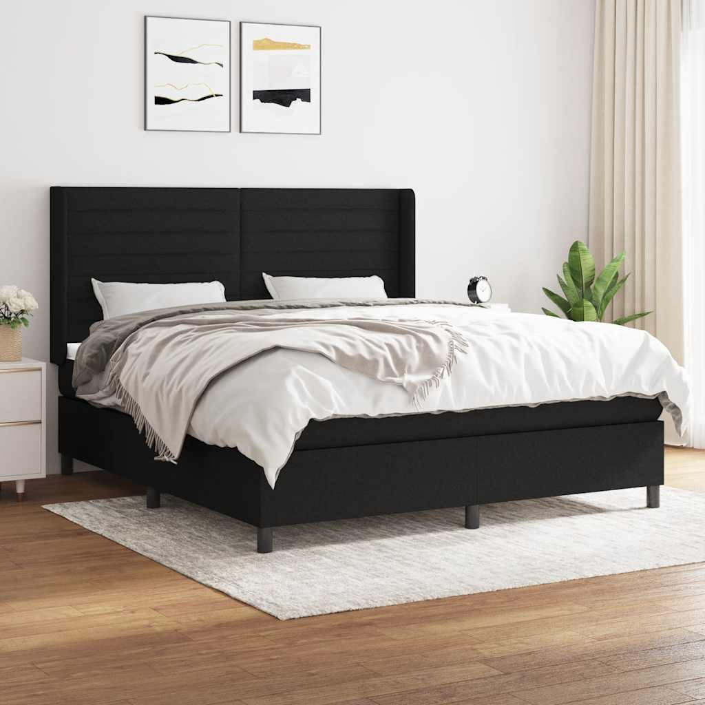 Cama com molas/colchão 160x200 cm tecido preto