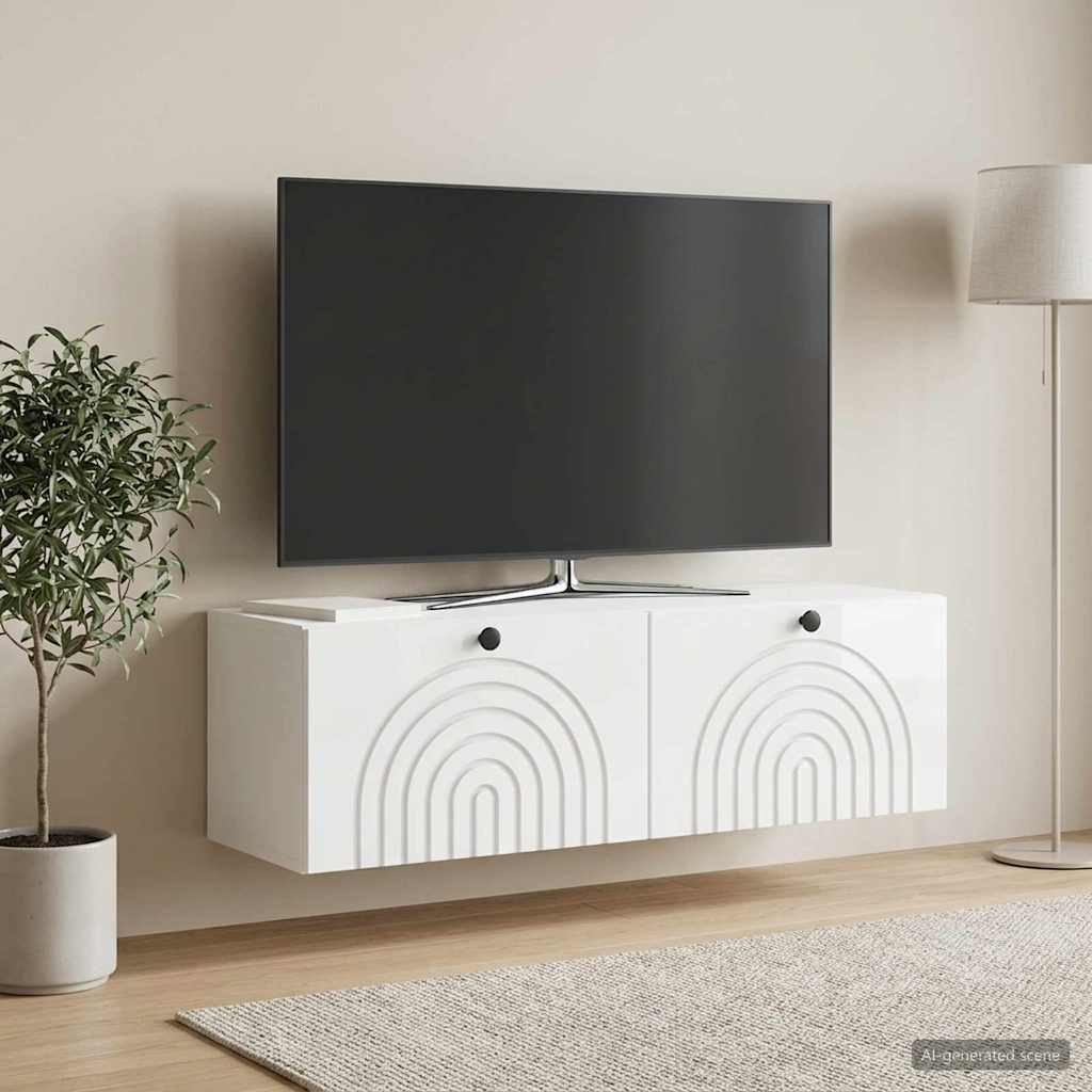 Gabinete de TV de parede branco brilhante 98 x 31 x 30 cm