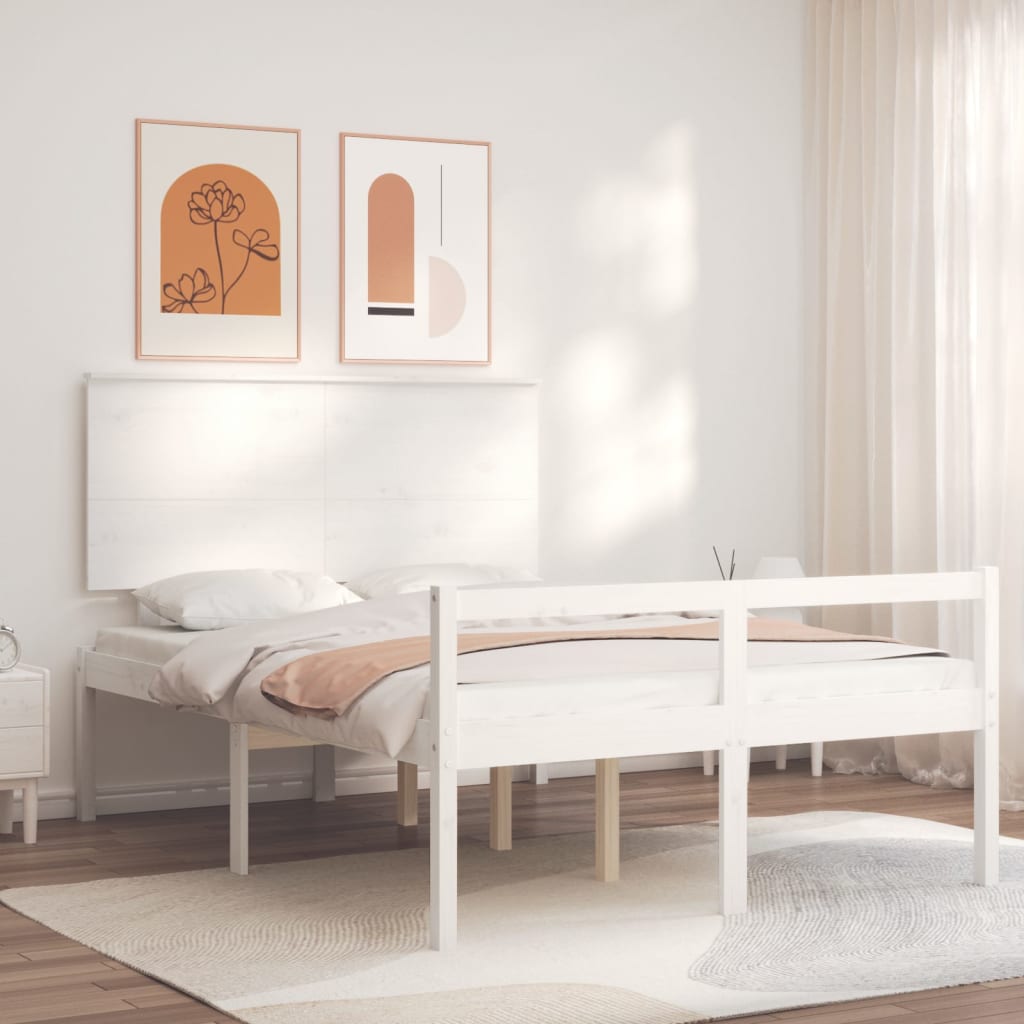 Cama de casal para idosos c/ cabeceira madeira maciça branco