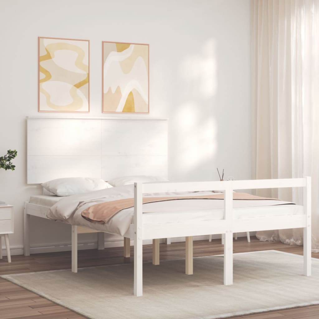 Cama de casal para idosos c/ cabeceira madeira maciça branco