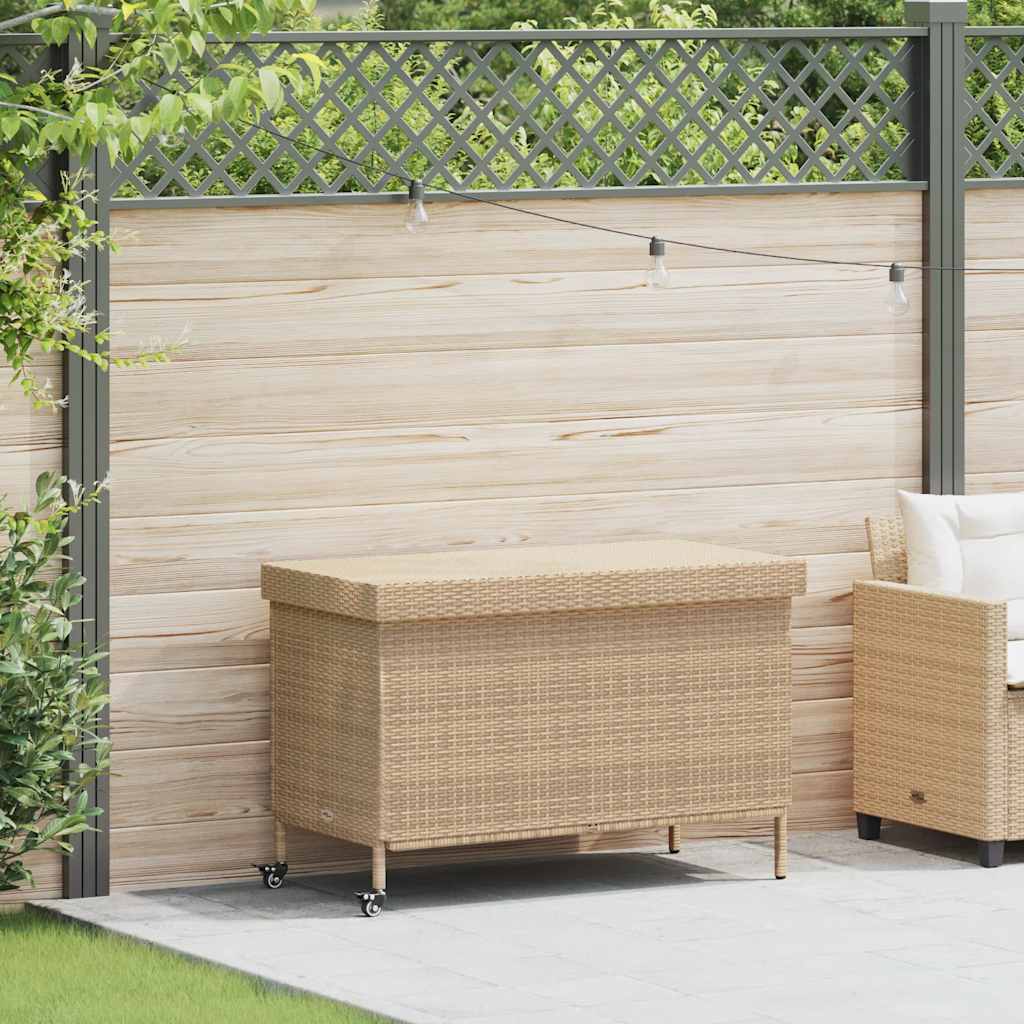 Caixa de arrumação com rodas 110x55x73cm vime PE bege misturado