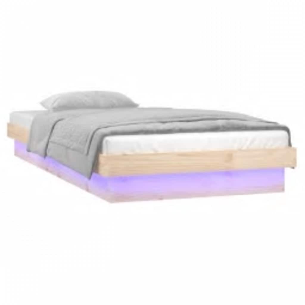 Estrutura de cama com luzes LED 100x200 cm madeira maciça