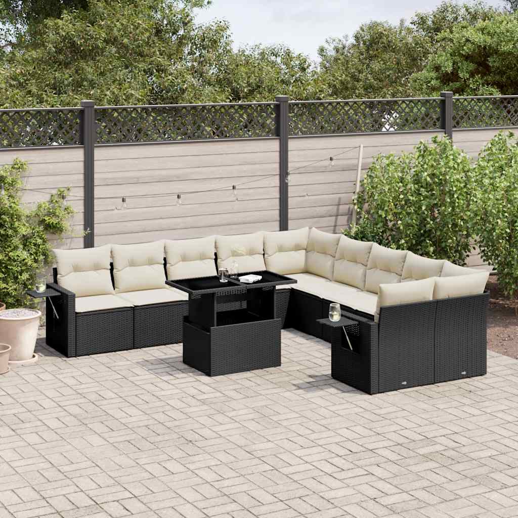 11 Pcs conjunto sofás de jardim c/ almofadões vime PE preto