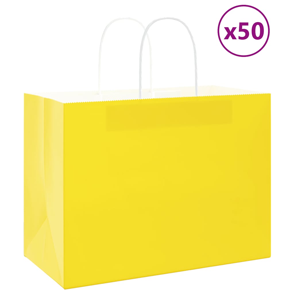 Sacos de papel 50 unid com alças amarelo 32x17x25 cm