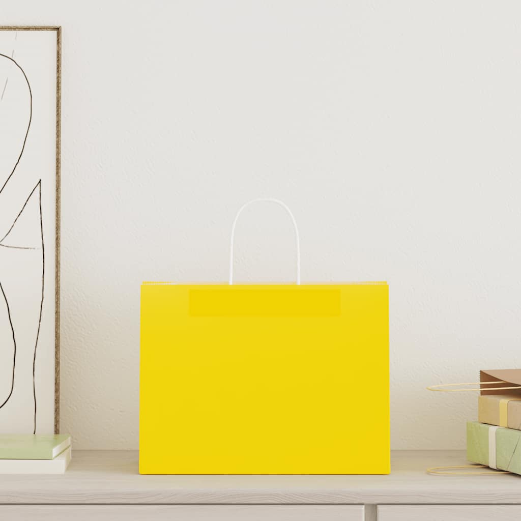 Sacos de papel 50 unid com alças amarelo 32x17x25 cm