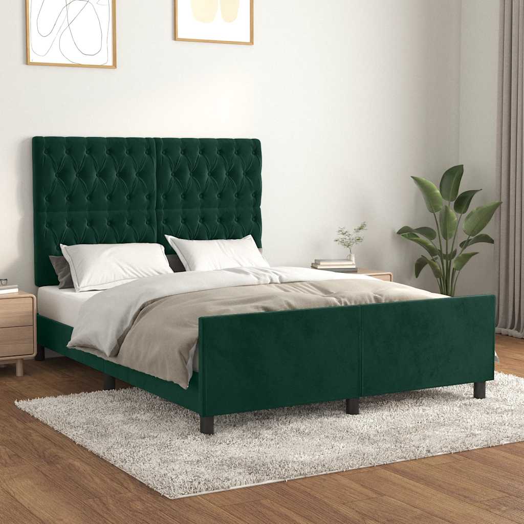 Estrutura de cama sem colchão 140x190 cm veludo verde-escuro