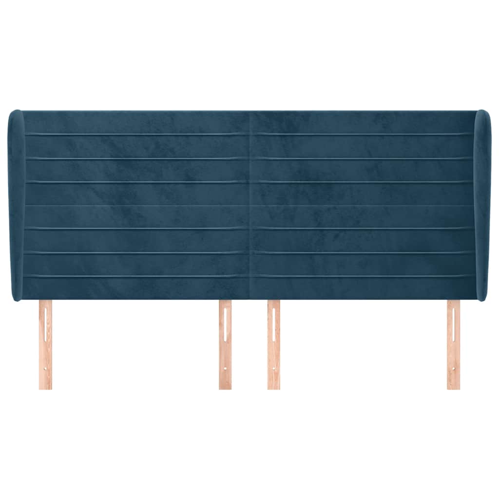 Cabeceira cama c/ abas veludo 183x23x118/128 cm azul-escuro