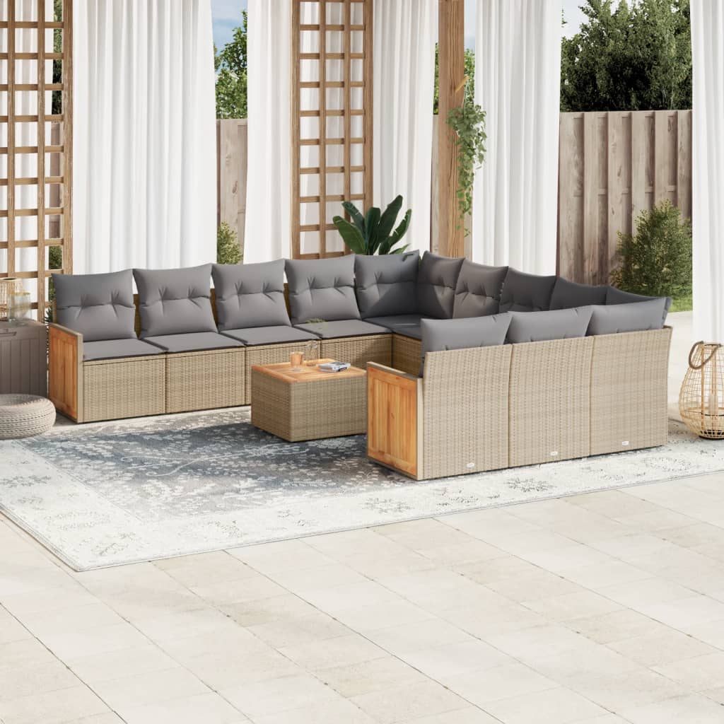 13 Pcs conjunto de sofás p/ jardim com almofadões vime PE bege
