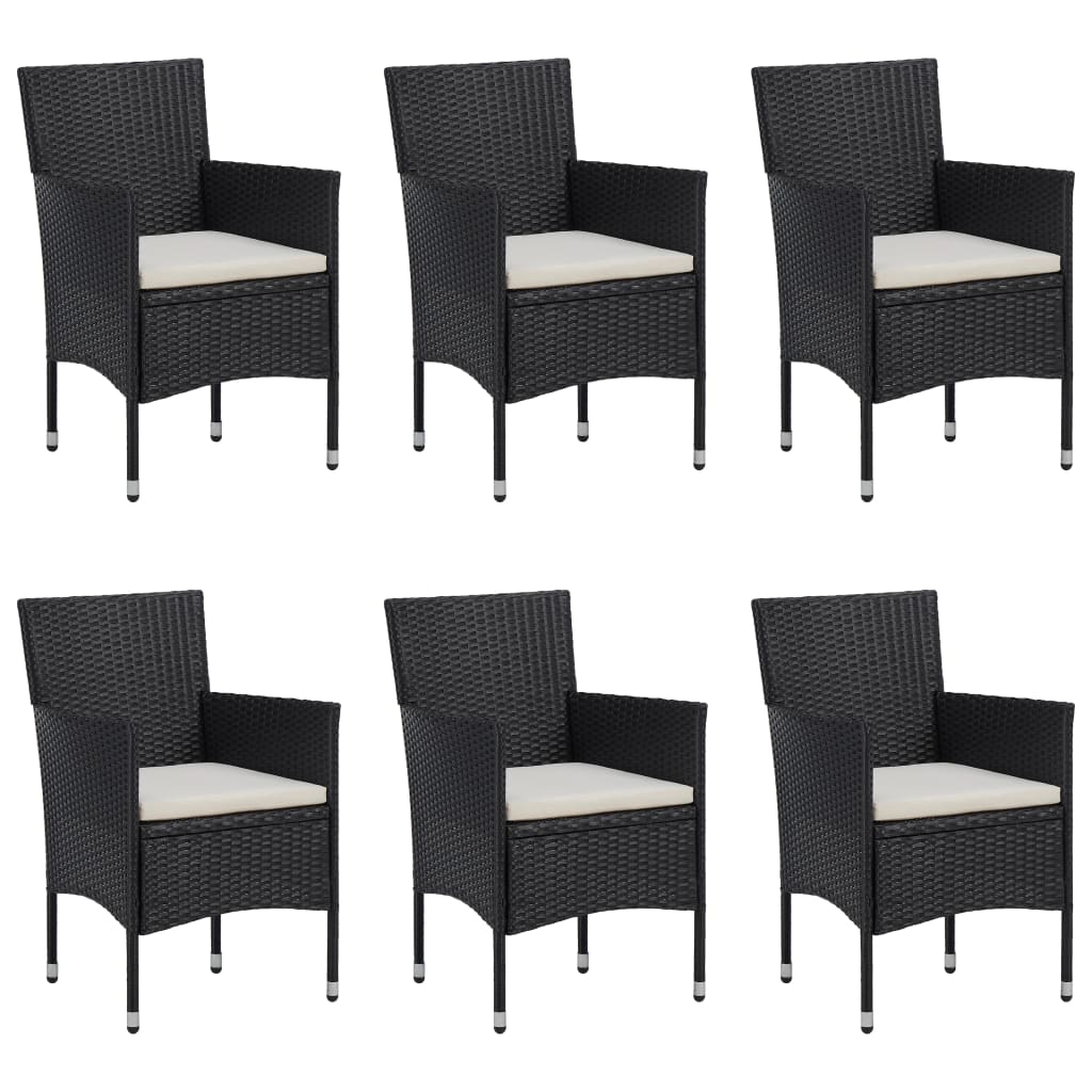 7 Pcs conjunto de jantar para jardim vime PE preto