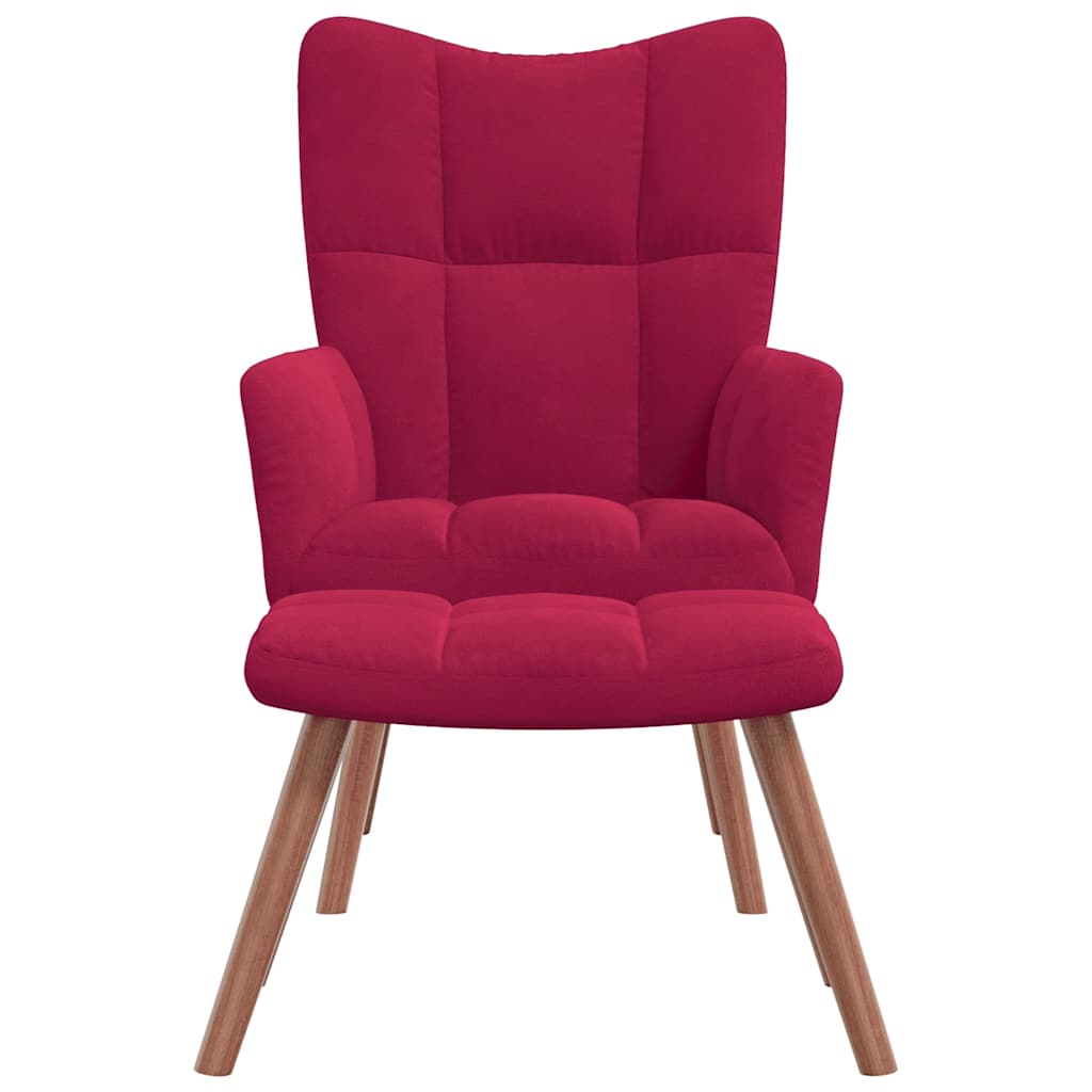Cadeira de descanso com banco veludo vermelho tinto