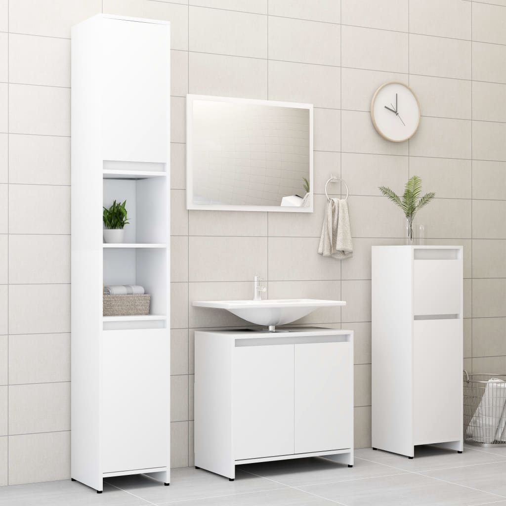 4 Pcs conjunto de móveis de casa de banho contraplacado branco