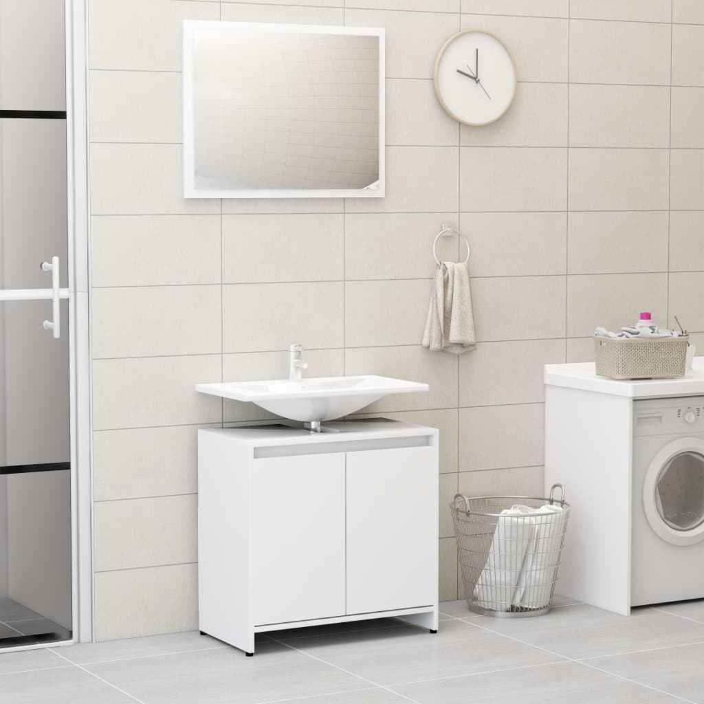 4 Pcs conjunto de móveis de casa de banho contraplacado branco