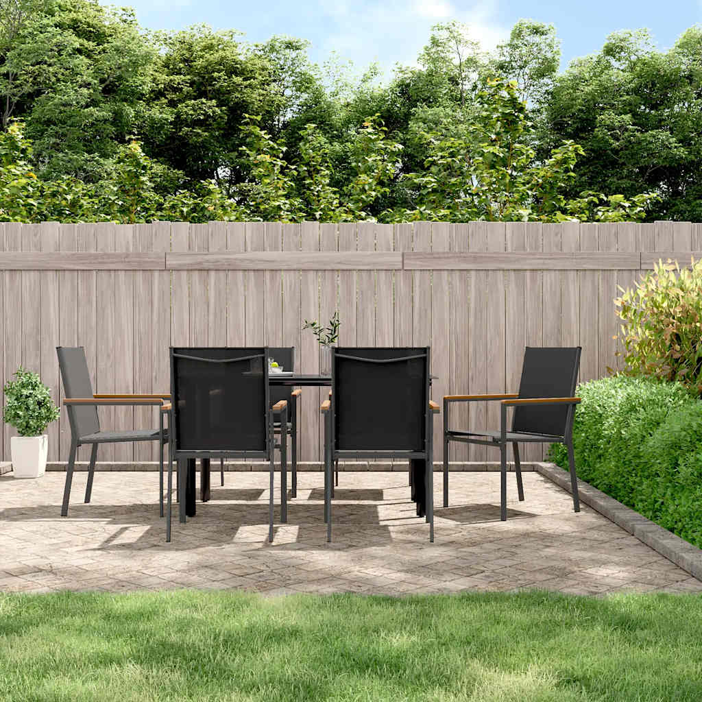 7 Pcs conjunto de jantar para jardim textilene e aço preto