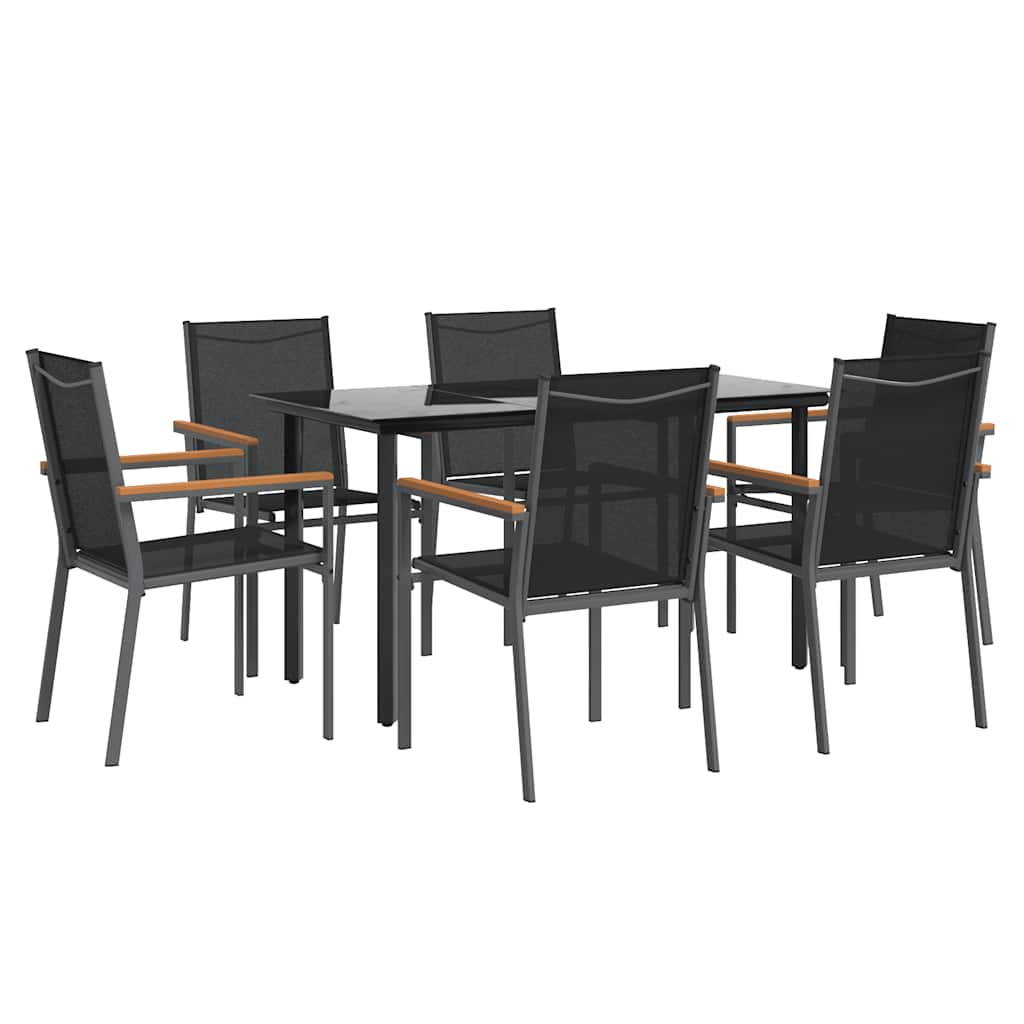 7 Pcs conjunto de jantar para jardim textilene e aço preto