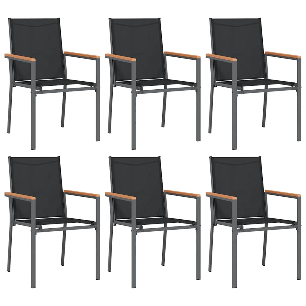 7 Pcs conjunto de jantar para jardim textilene e aço preto