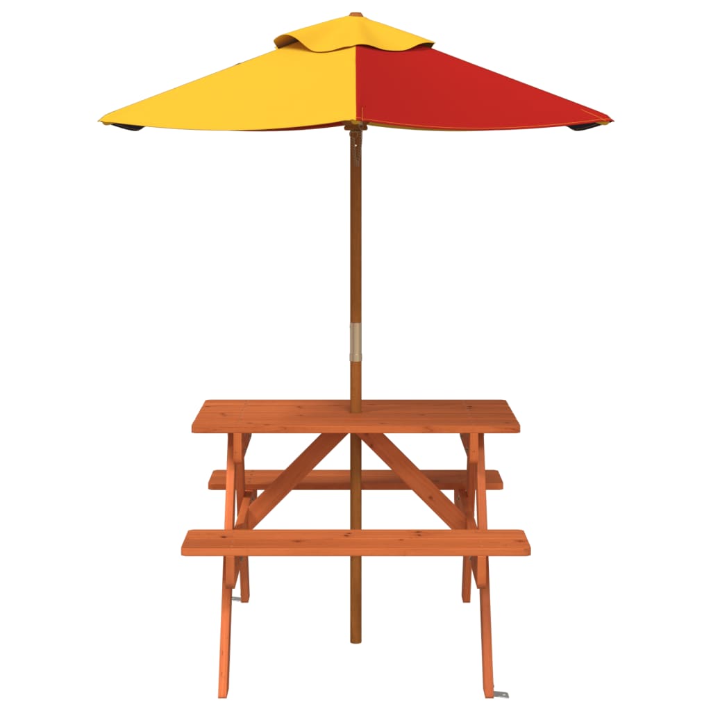 Mesa de piquenique para 4 crianças com guarda-sol abeto maciço