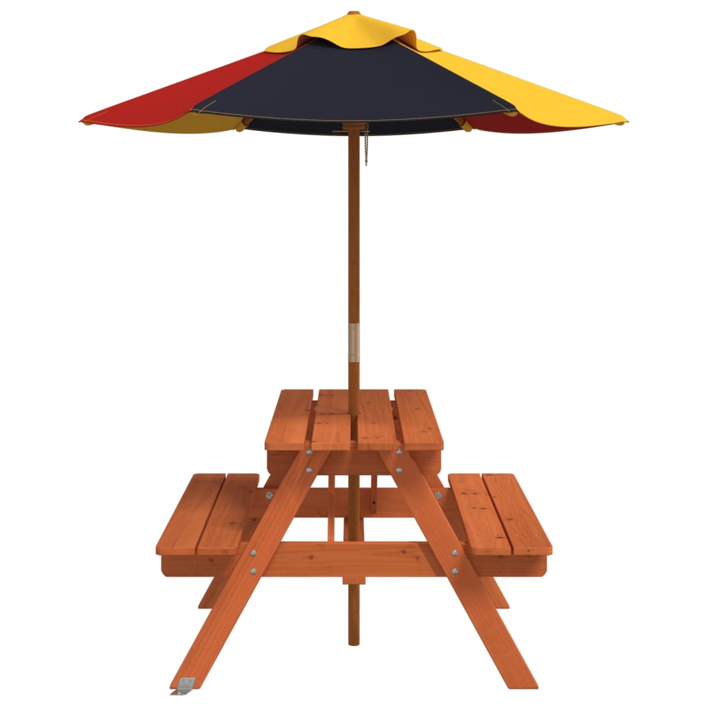 Mesa de piquenique para 4 crianças com guarda-sol abeto maciço