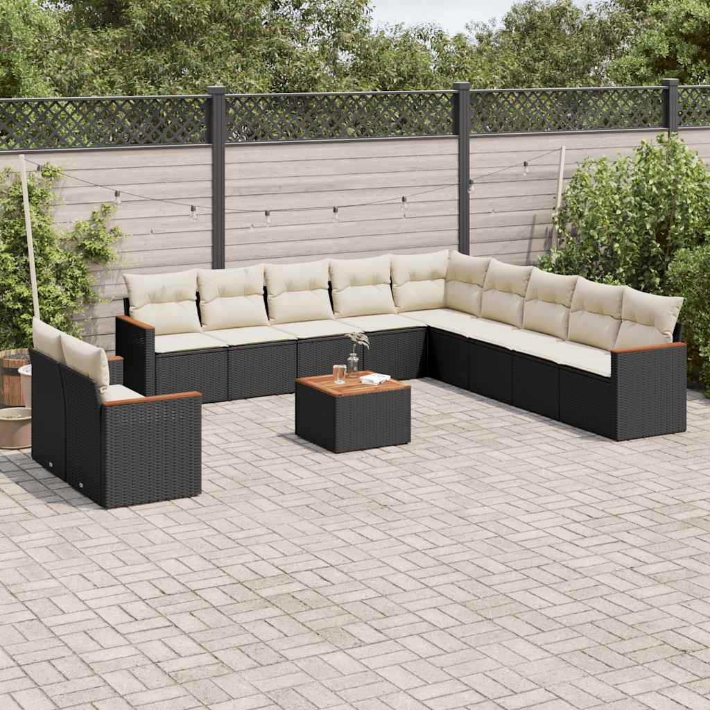 12 Pcs conjunto de sofás de jardim c/ almofadões vime PE preto
