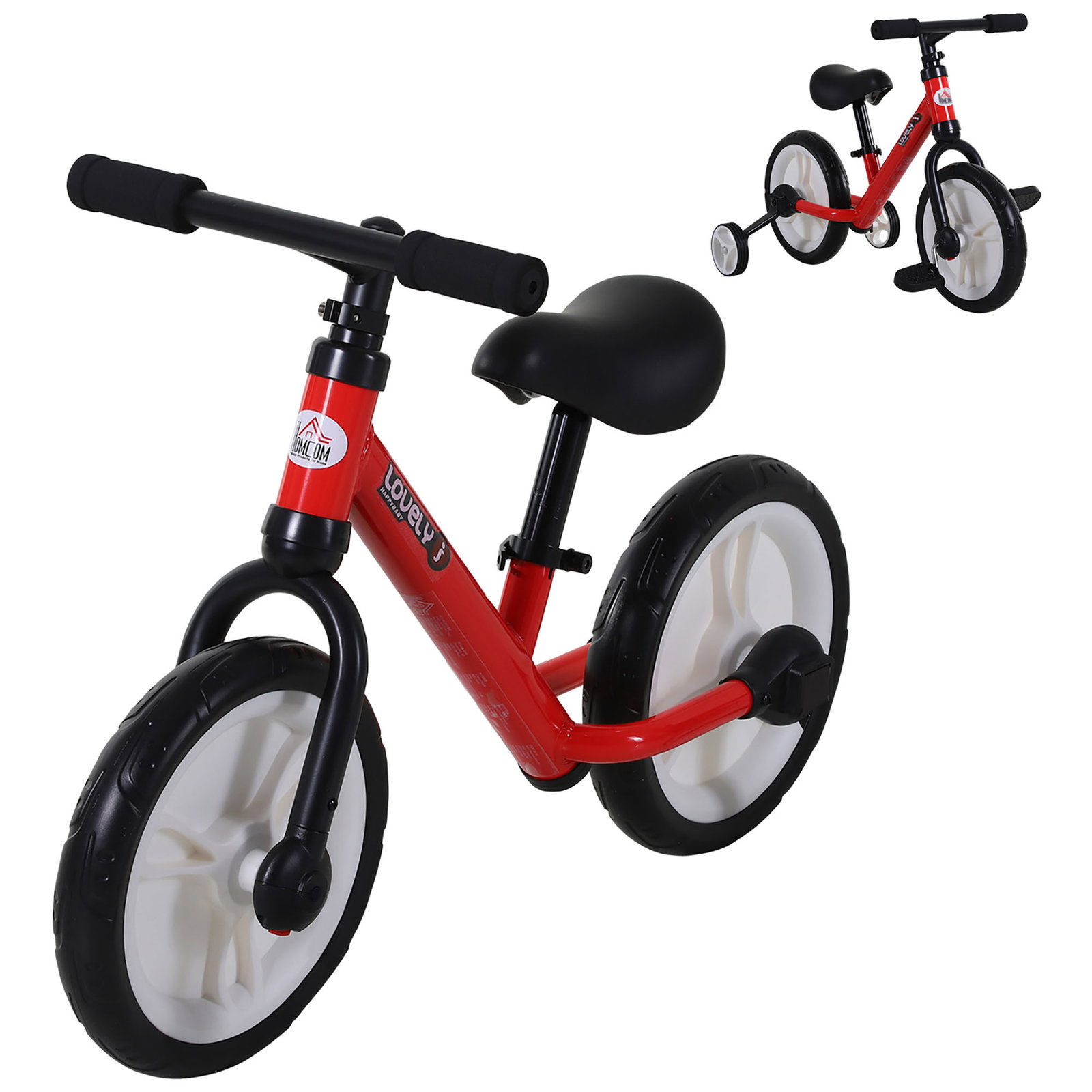 Bicicleta balance com pedais e rodas removíveis assento ajustável 33-38cm crianças +2 anos carga 25kg cor vermelha