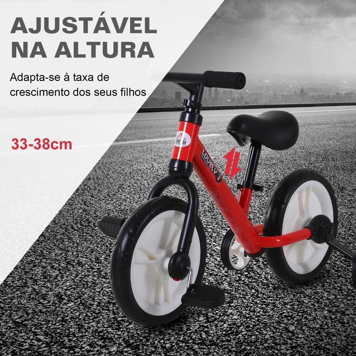 Bicicleta balance com pedais e rodas removíveis assento ajustável 33-38cm crianças +2 anos carga 25kg cor vermelha