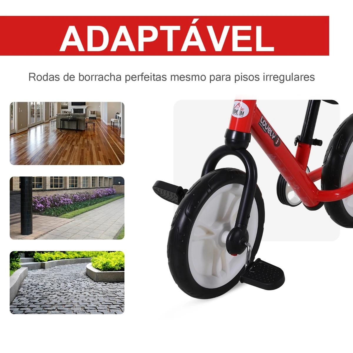 Bicicleta balance com pedais e rodas removíveis assento ajustável 33-38cm crianças +2 anos carga 25kg cor vermelha