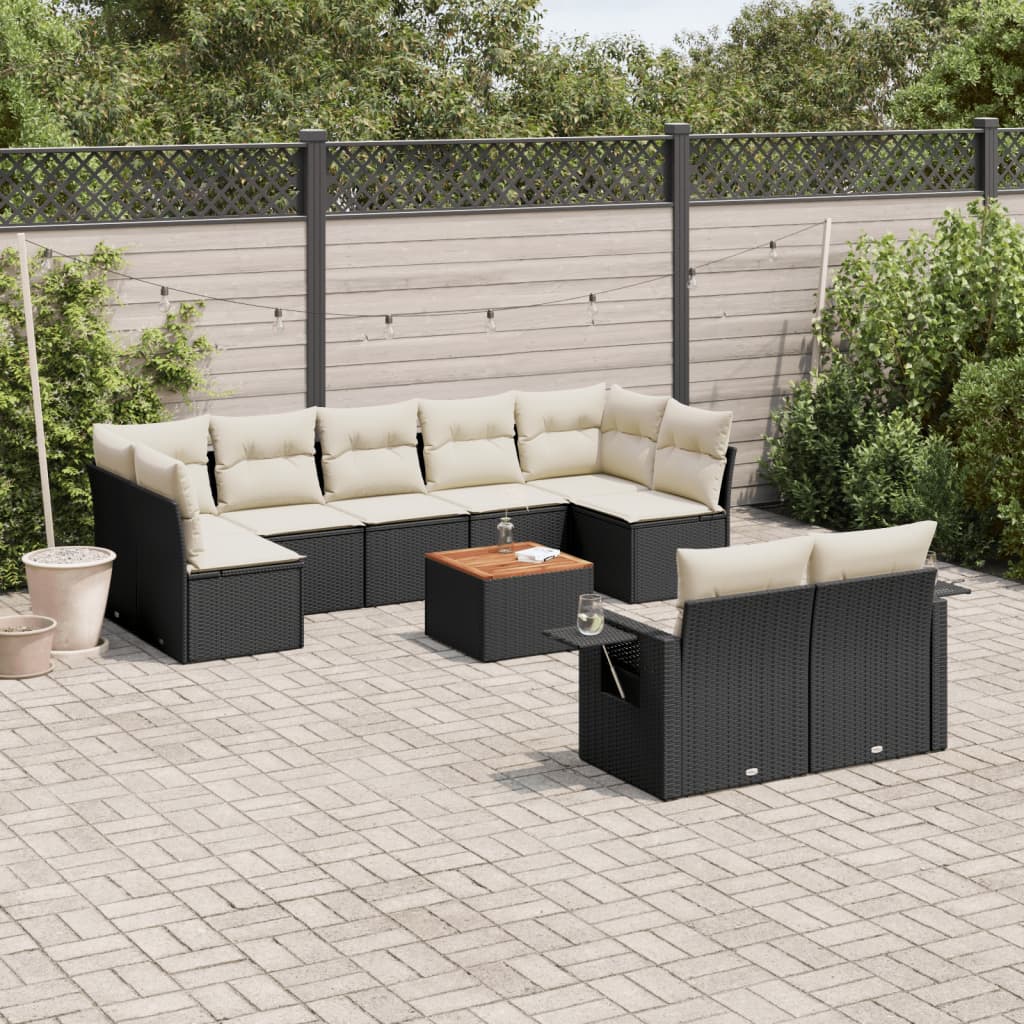 10 Pcs conjunto sofás de jardim c/ almofadões vime PE preto