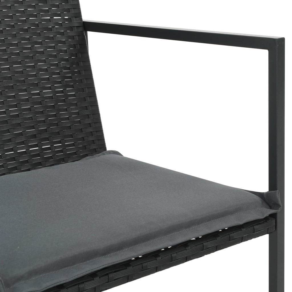 7 Pcs conjunto jantar exterior com almofadões vime PE preto