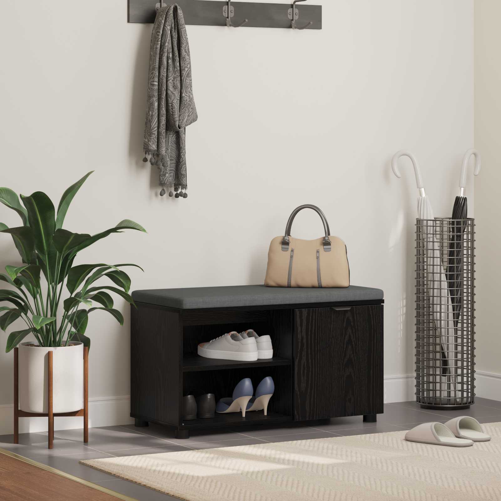 Banco de hall com almofada carvalho preto 80 x 38 x 46 cm