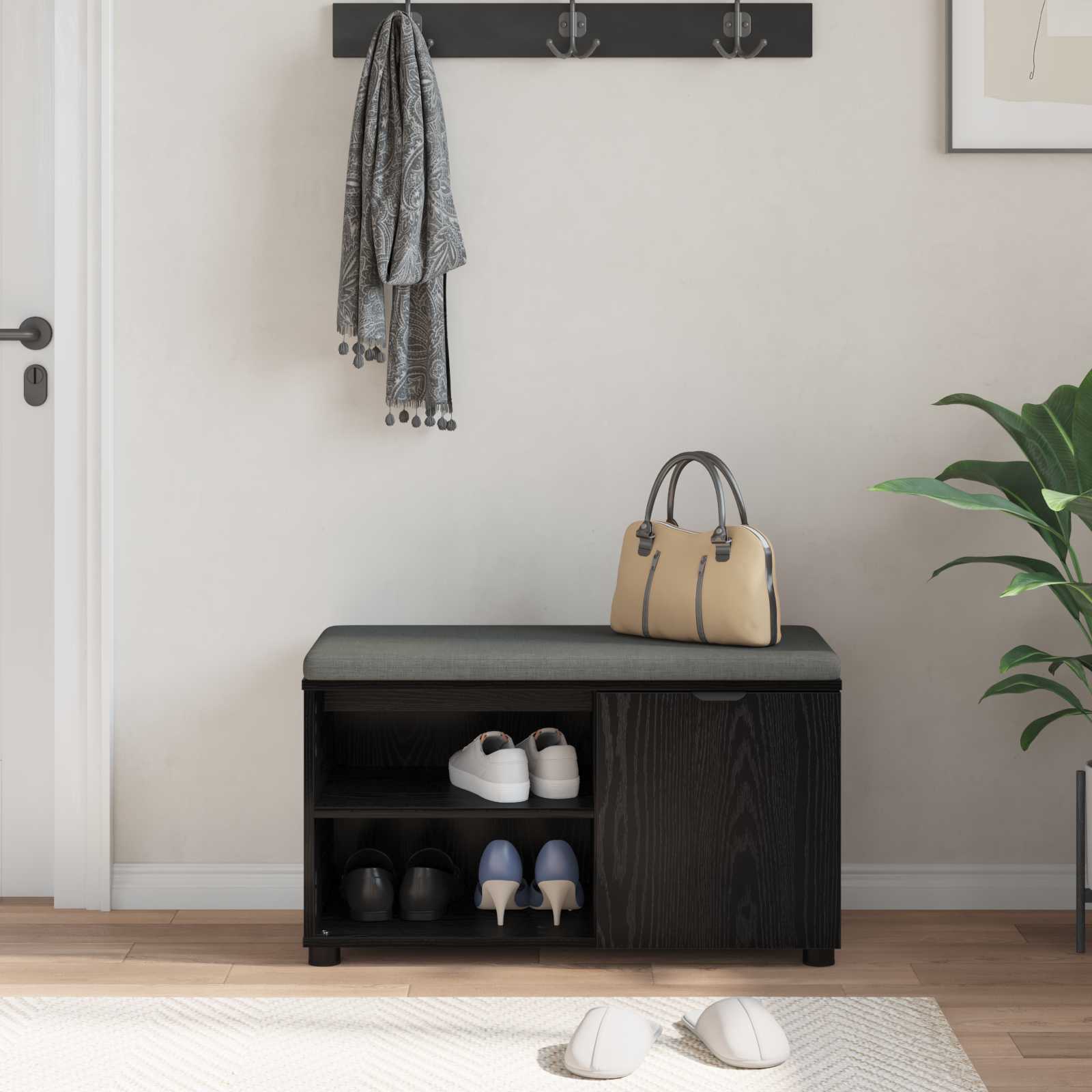 Banco de hall com almofada carvalho preto 80 x 38 x 46 cm