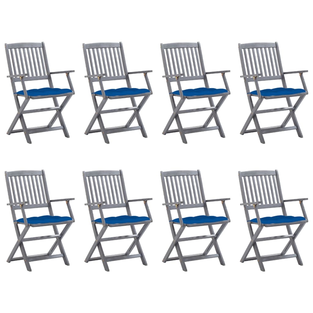 Cadeiras de exterior dobráveis 8pcs c/ almofadões acácia maciça