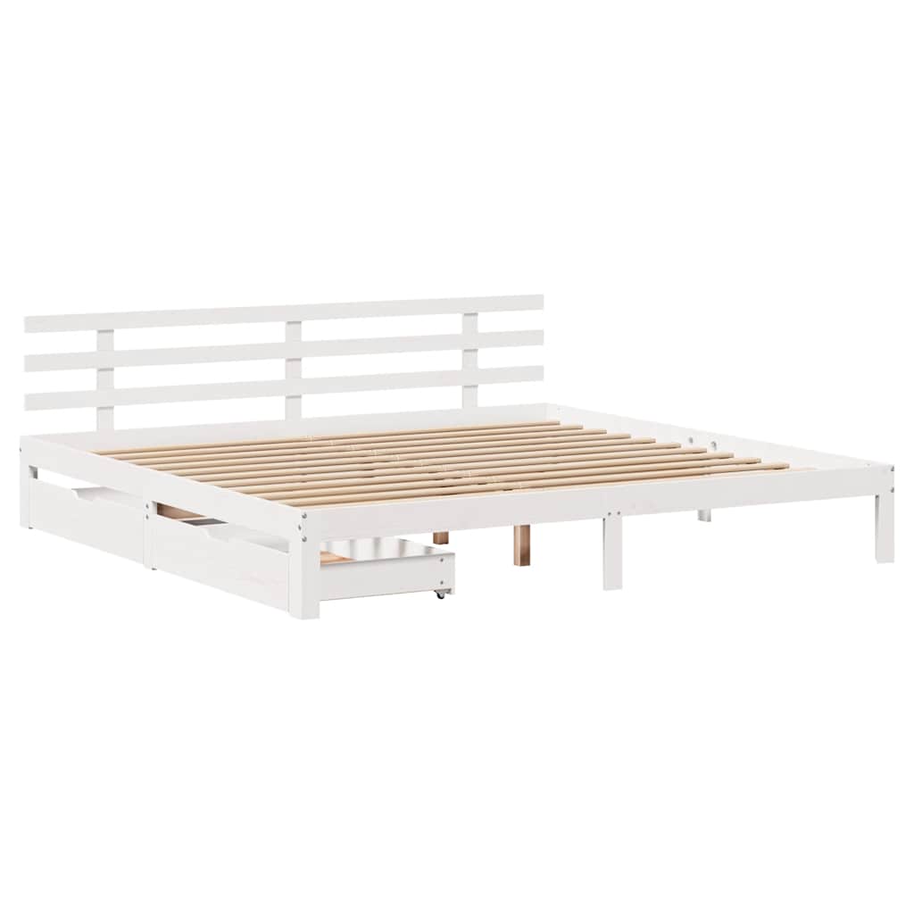 Estrutura de cama c/ gavetas 200x200 cm pinho maciço branco