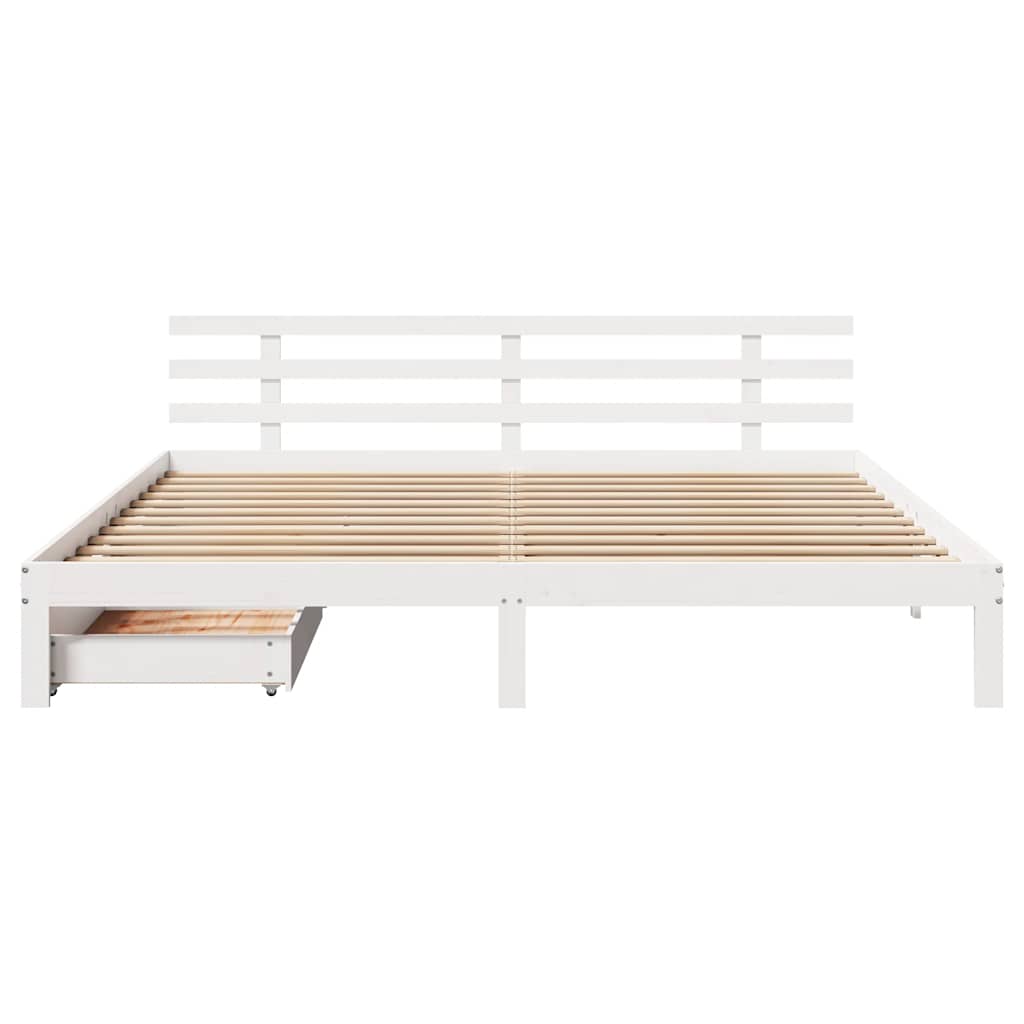 Estrutura de cama c/ gavetas 200x200 cm pinho maciço branco