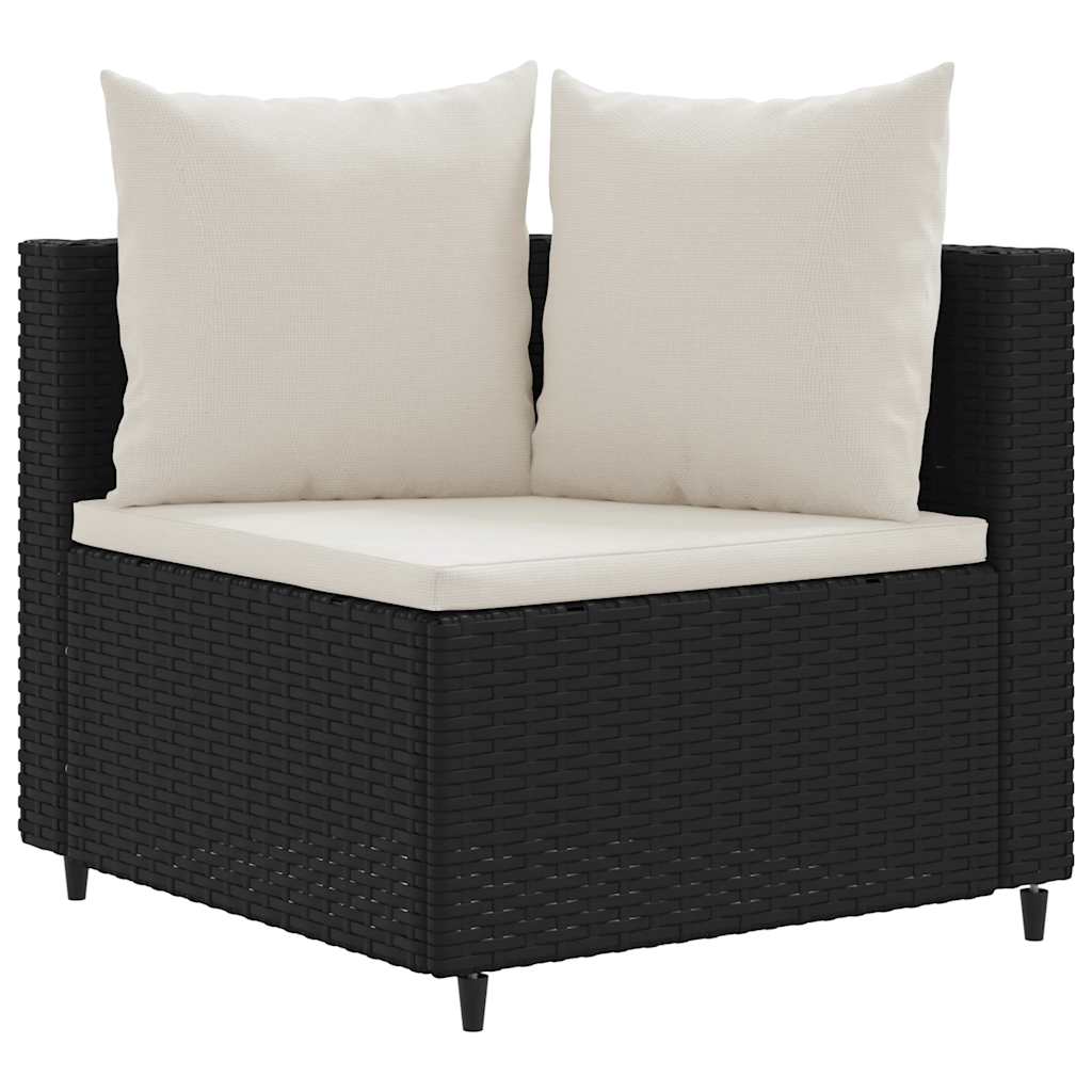 3 Pcs conjunto sofás de jardim com almofadões vime PE preto