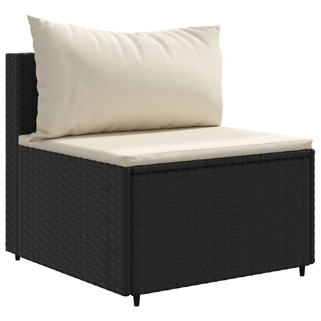 3 Pcs conjunto sofás de jardim com almofadões vime PE preto