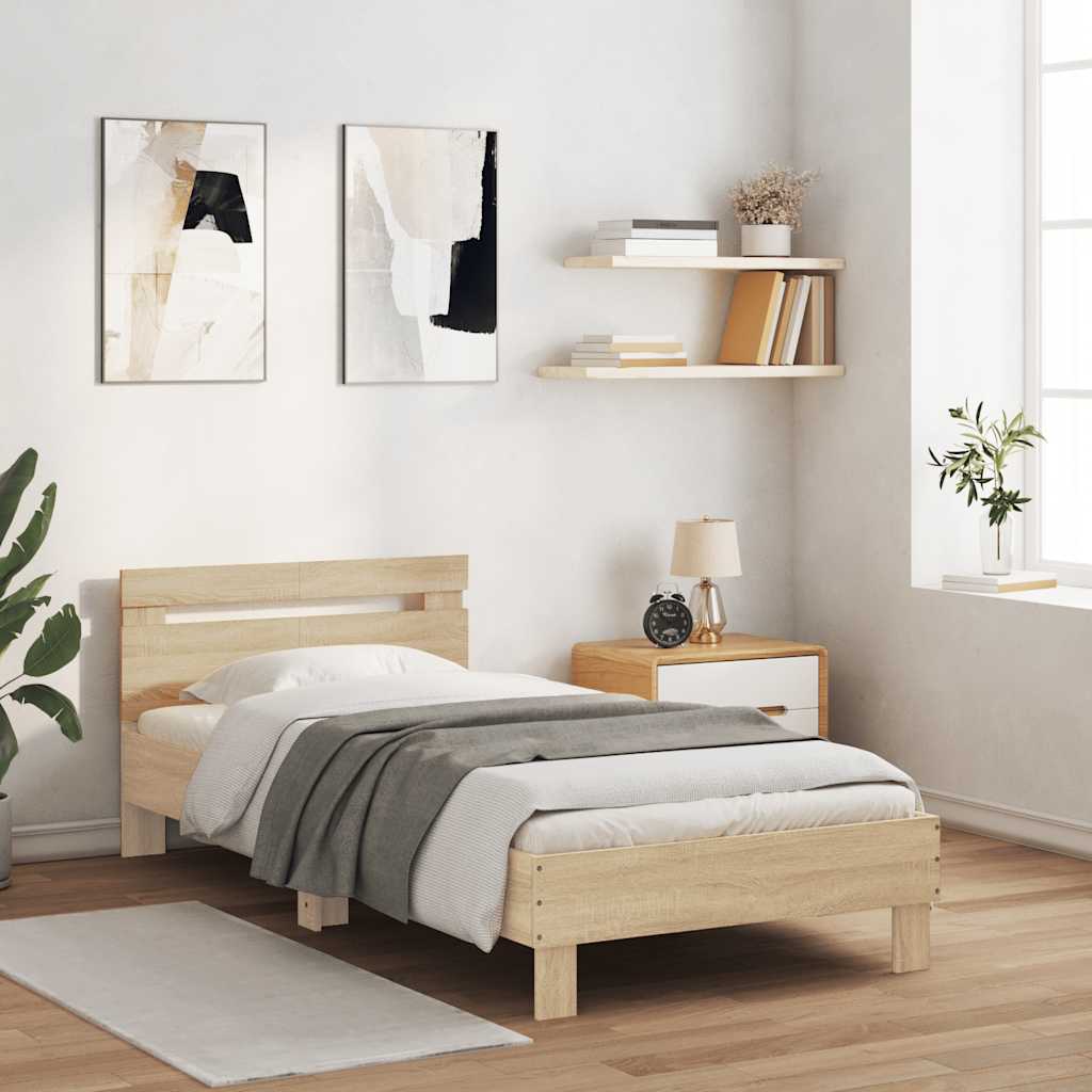 Cama sem colchão com cabeceira 100x200 cm carvalho sonoma
