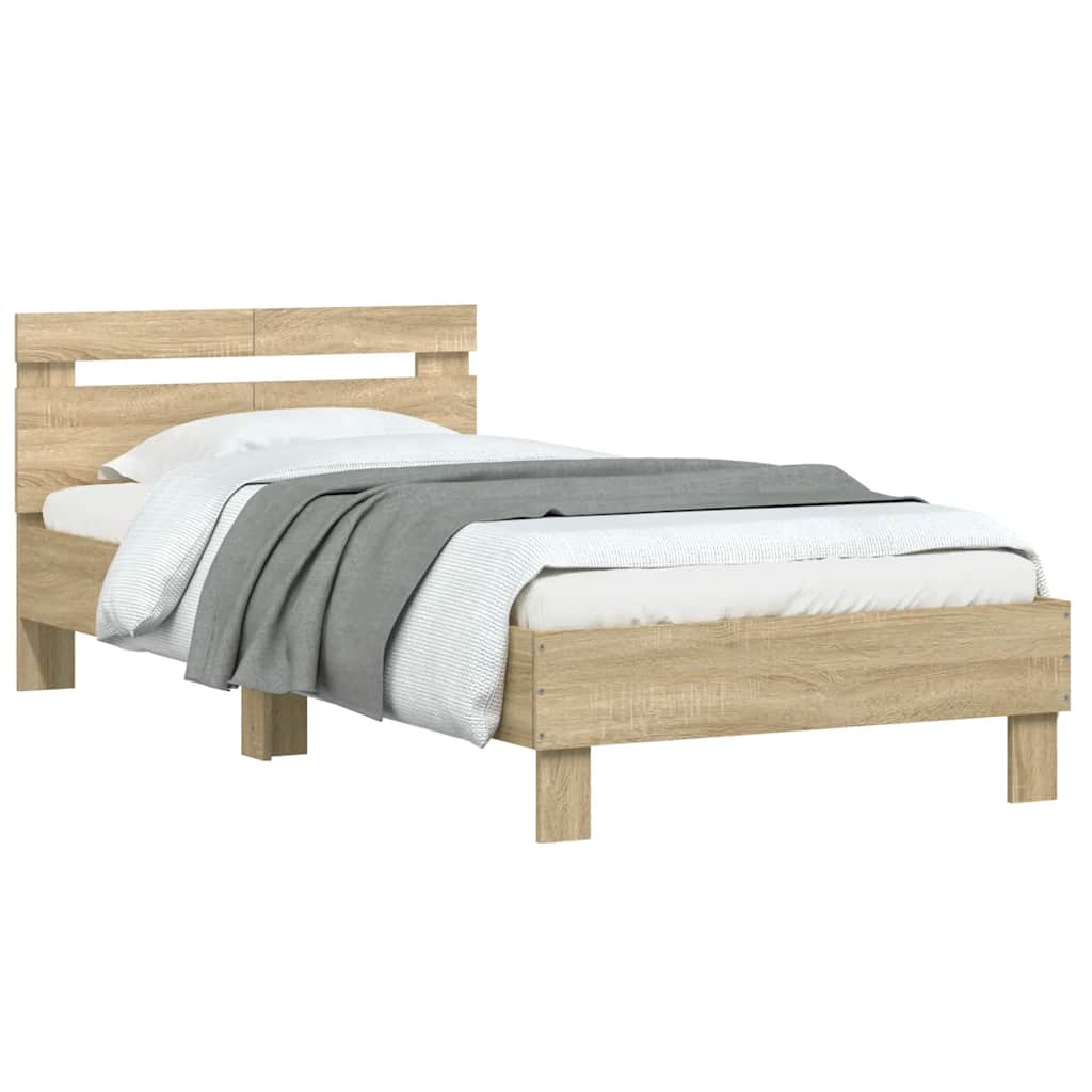 Cama sem colchão com cabeceira 100x200 cm carvalho sonoma