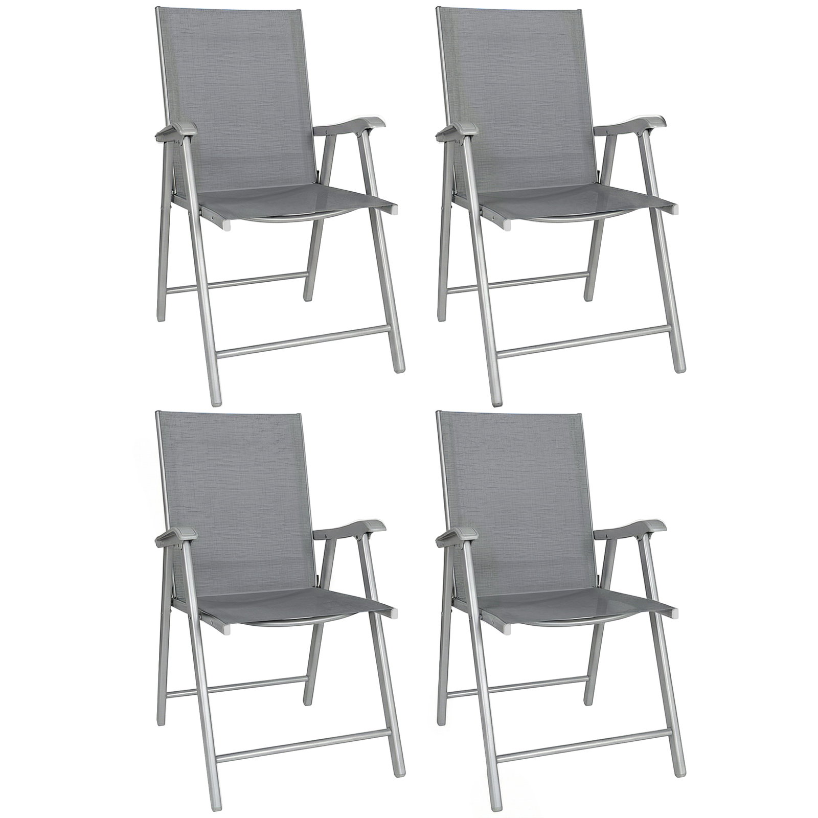 Conjunto de 4 cadeiras de campismo dobráveis cadeiras de jardim com tecido textilene respirável 58x62x97 cm cinza claro