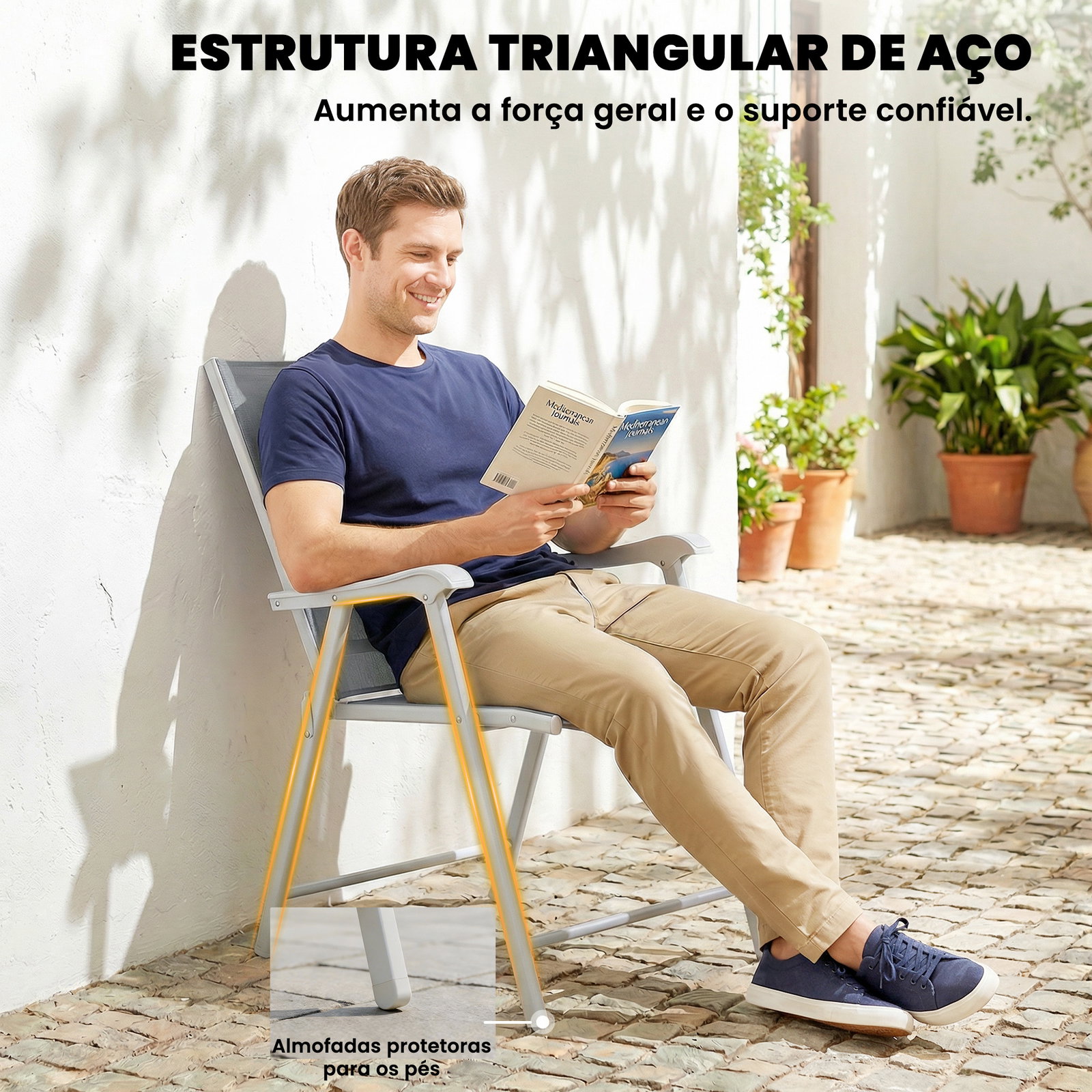 Conjunto de 4 cadeiras de campismo dobráveis cadeiras de jardim com tecido textilene respirável 58x62x97 cm cinza claro