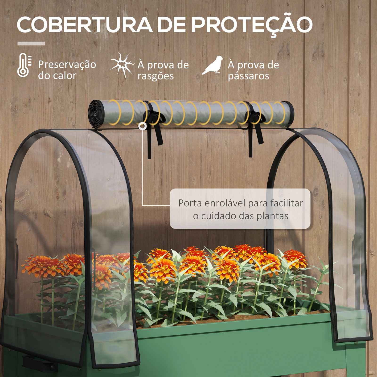 Mesa de cultivo com rodas 80x40x120 cm horta urbana elevada com cobertura de estufa para cultivar plantas flores verde