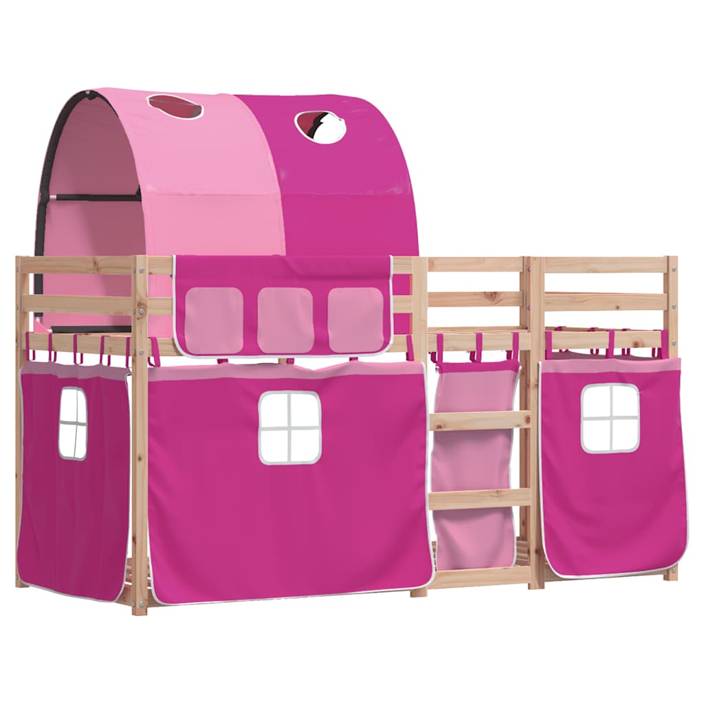 Beliche com cortinas 90x190 cm madeira de pinho maciça rosa