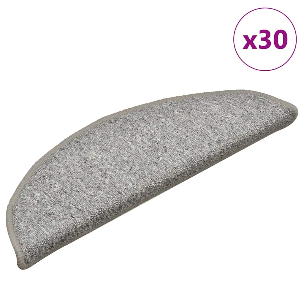 Tapetes de escada 30 peças 56x17x3 cm cinza claro semicircular