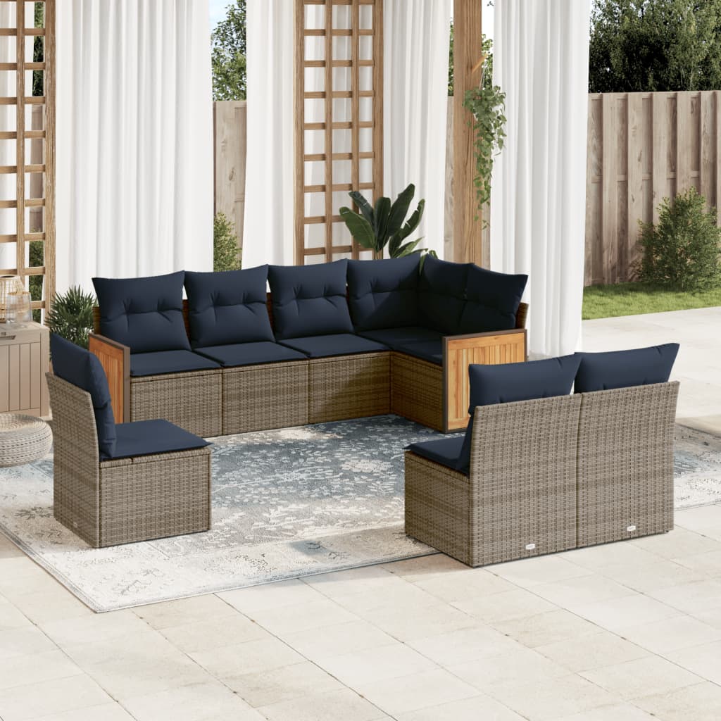 Conjunto de sofá de jardim com 8 peças e almofadas em rattan sintético cinza